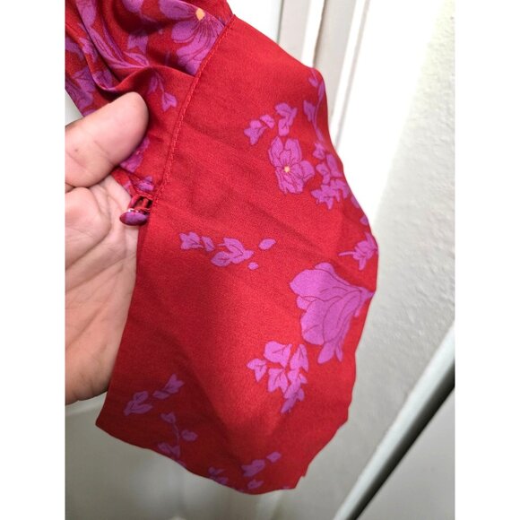 NWT Free People Red & Purple Floral Long-Sleeve Fair Cottagecore Mini Dress Open - Picture 5 of 8